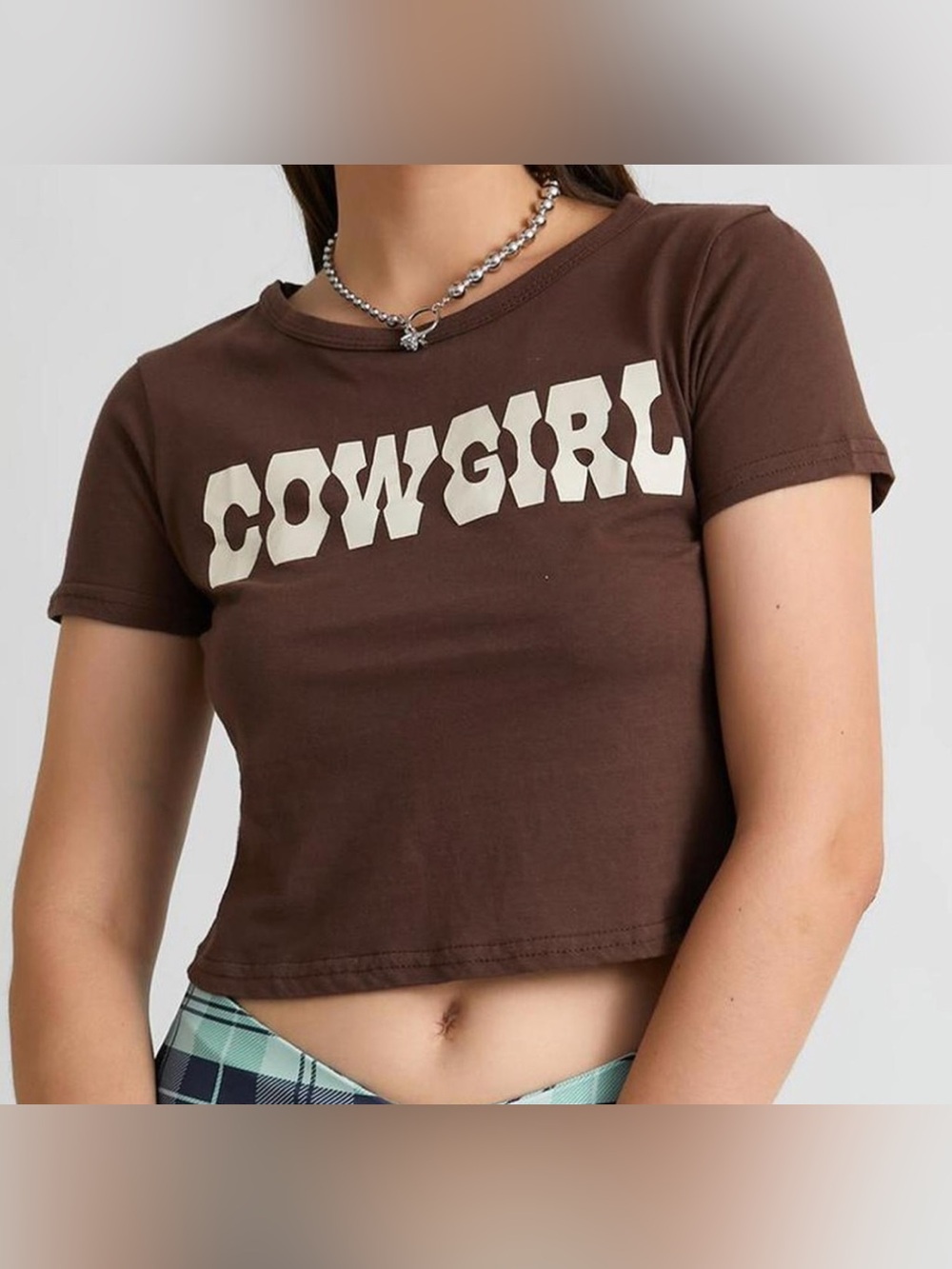 Cowgirl Graphic Crop Tee - Brown with Cream Print